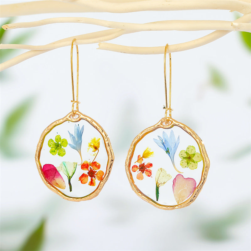 Retro Transparent Resin Dried Flower Earrings with Ear Hook