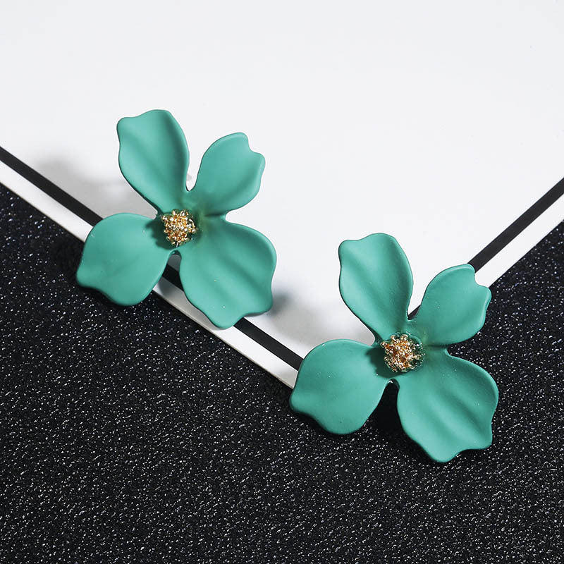 Floral Alloy Earrings with Painted Petals - 5 Colors