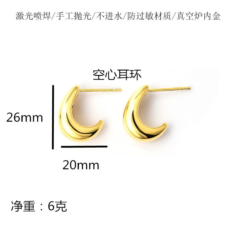 Retro French Style Geometric Water Droplet 18K Gold Plated Stainless Steel Earrings
