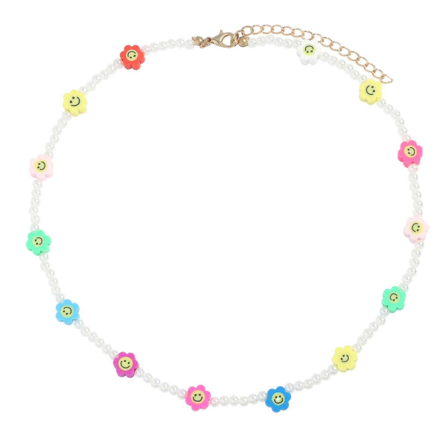 Fashion Fruit Miyuki Beads Acrylic Pearl Necklace and Handmade Clay Smiley Bracelet Set for Women and Children