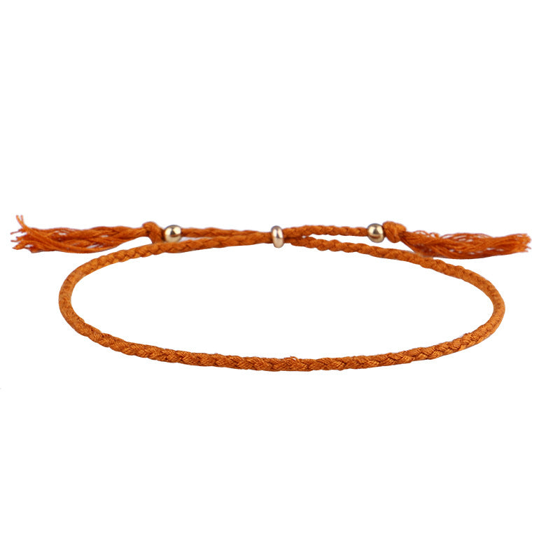 Simple Solid Color Rope Braid Women's Bracelet with Tassel and Copper Beads