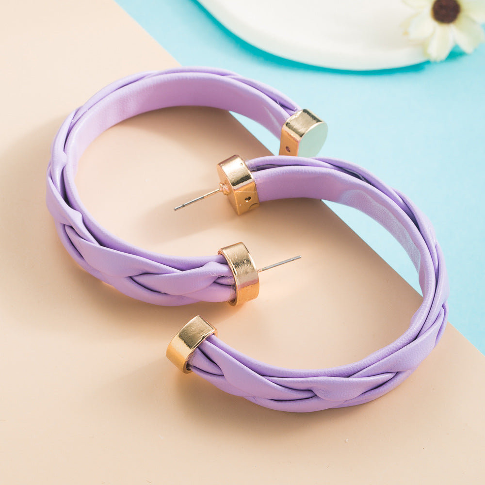 Fashion C-Shaped Multicolor Bohemian PU Leather Alloy Hoop Earrings