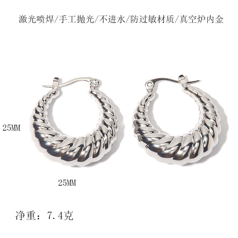 Retro French Style Geometric Water Droplet 18K Gold Plated Stainless Steel Earrings