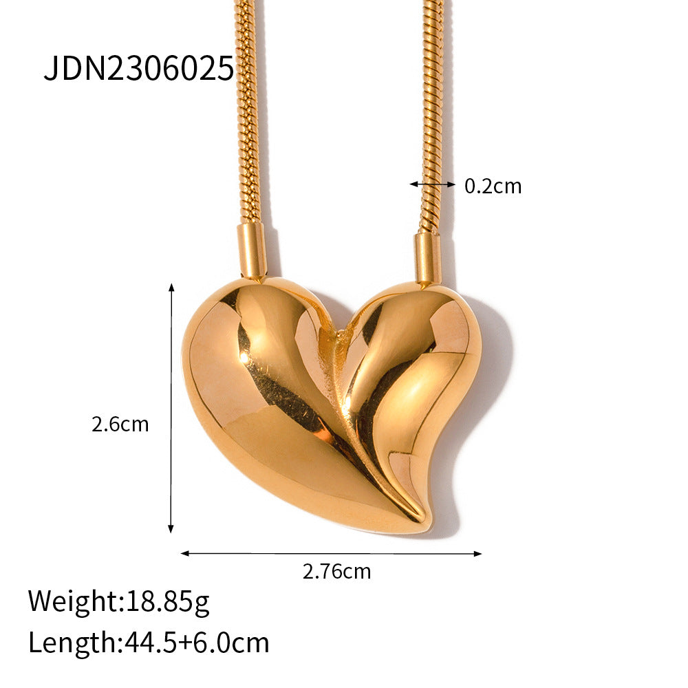 18K Gold Plated Heart Shape Stainless Steel Necklace and Earrings Set