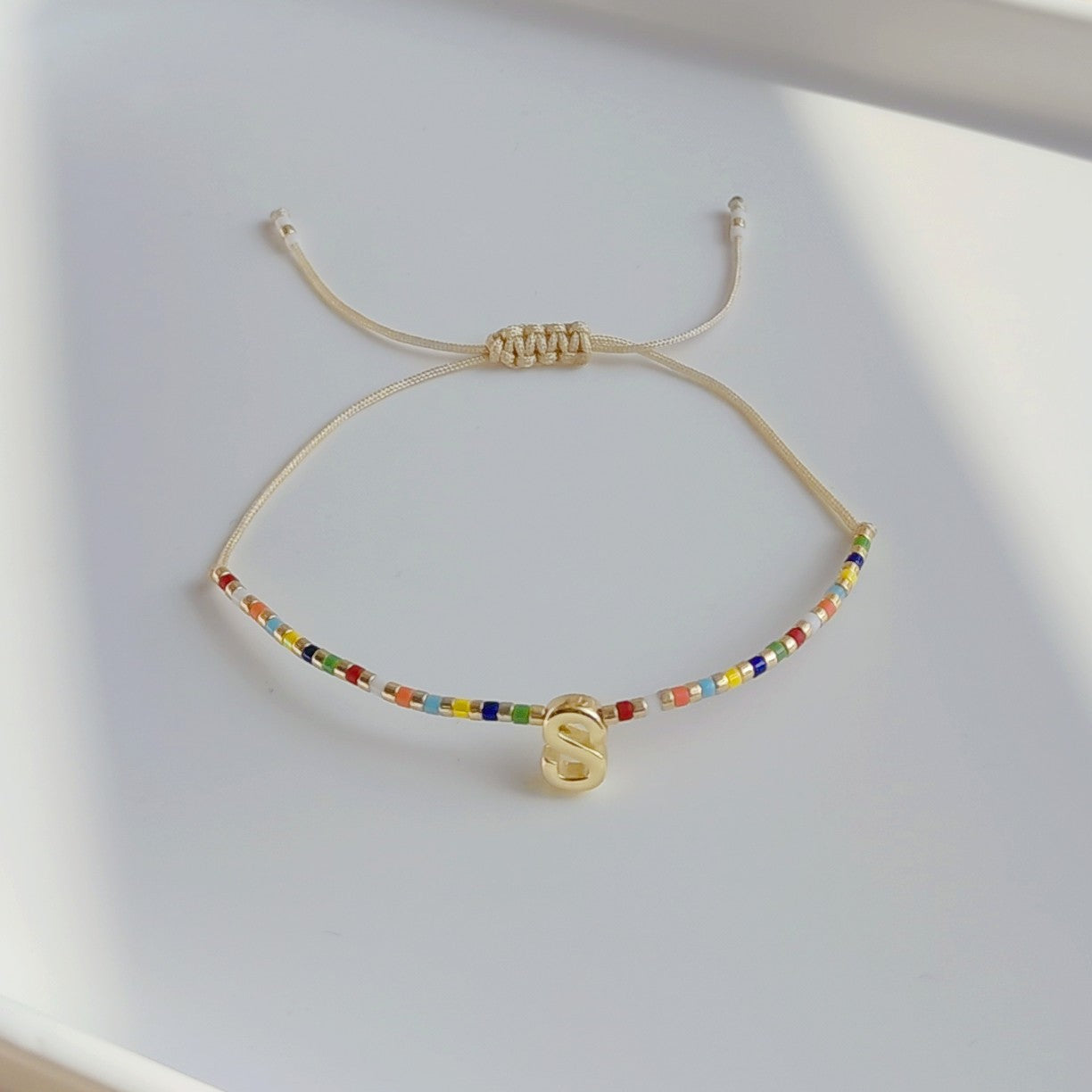18K Gold Plated Bohemian Miyuki Beaded Adjustable Letter Bracelet for Women