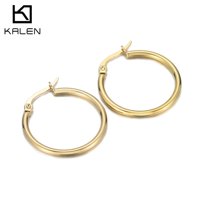 Fashion Circle Hollow Stainless Steel Hoop Earrings 18K Plated Titanium Steel Jewelry
