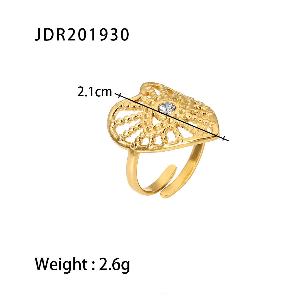 Vintage Geometric Stainless Steel Gemstone Adjustable Ring