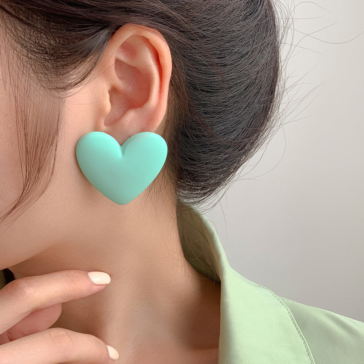 Candy Color Heart Stud Earrings - Macaron Multi-Color 925 Silver