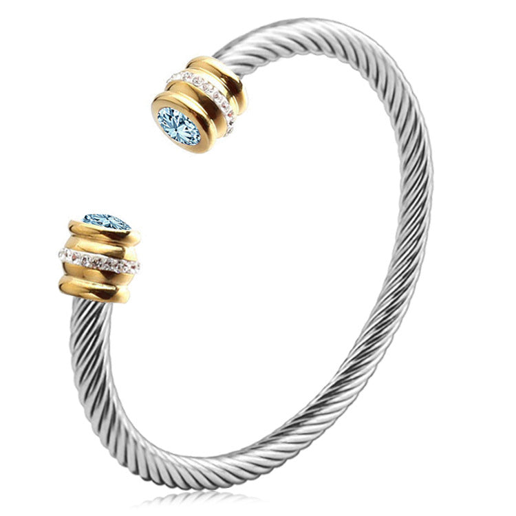 Simple Style Stainless Steel Zircon Inlay Cuff Bracelet