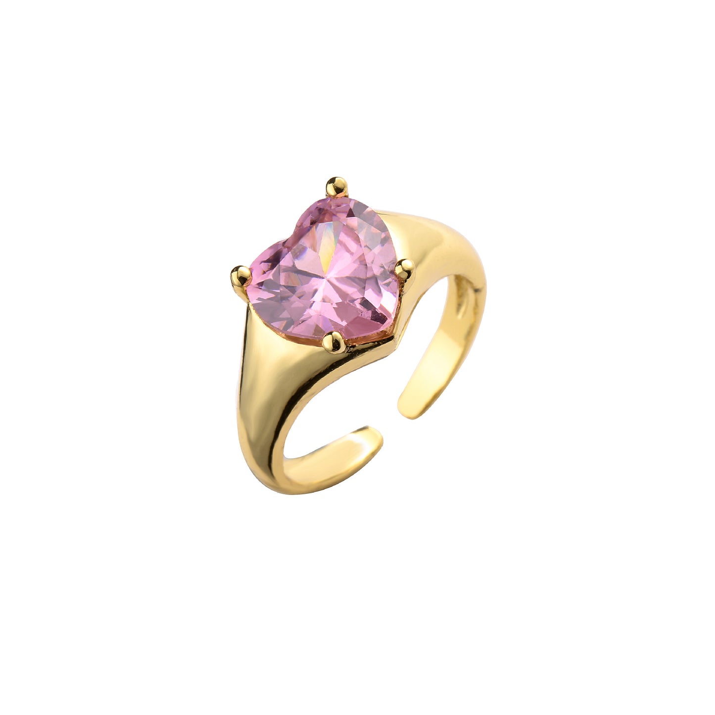 Fashion Pink Heart-shaped Zircon Earrings and Adjustable Ring Set