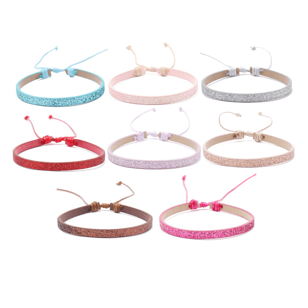 Bohemian Solid Color PU Leather Rope Sequin Handmade Adjustable Bracelet