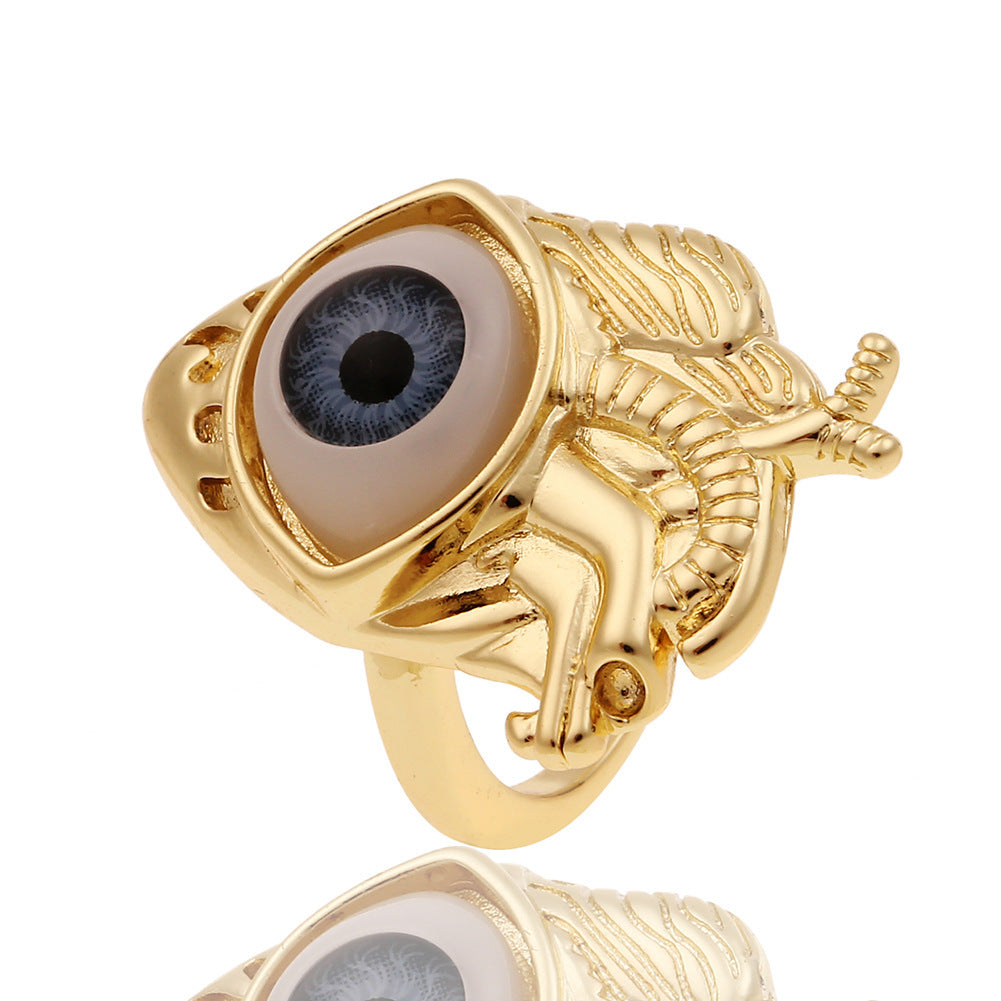 Fashion Copper Plated Gold Evil Eye Women's Minimalist Tail Ring