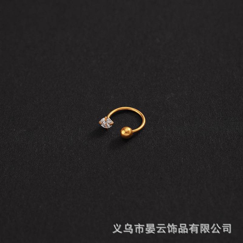 Zircon C-Type Stainless Steel Nose Screw Earrings