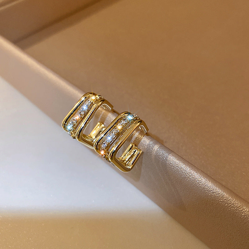 Korean Geometric Diamond Pearl Stud Earrings 925 Silver Needle