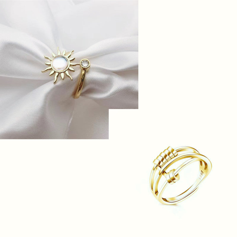 Fashion Sunflower Adjustable Copper Ring with Natural Stone