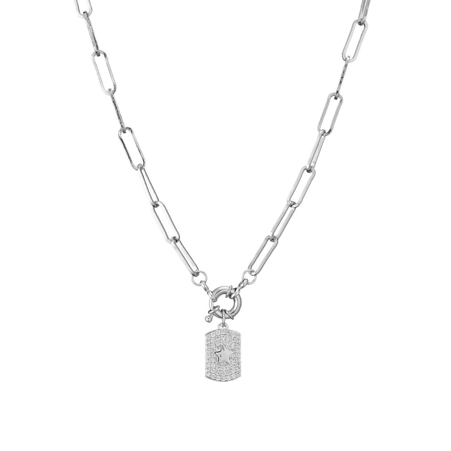 Dual-Tone Zircon Star and Heart Pendant Copper Necklace