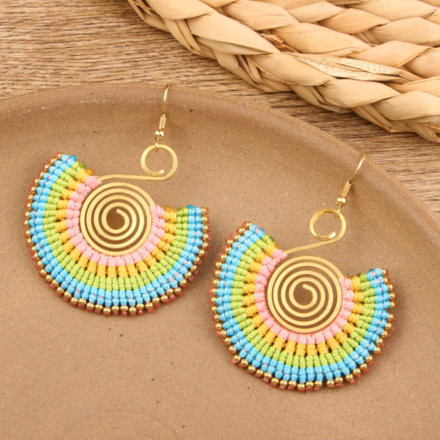 Bohemian Shell Tassel Mesh Earrings with Synthetic Gemstones