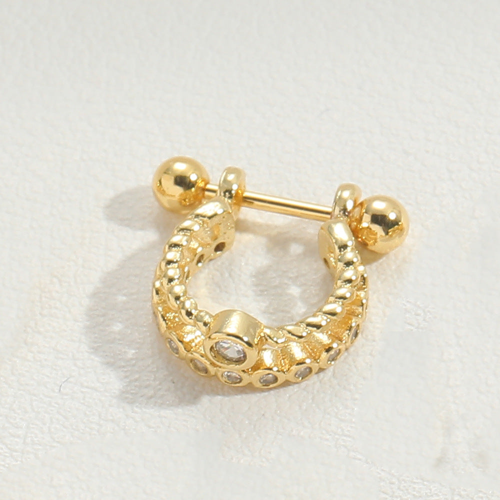 Vintage U-Shape Zircon Inlay 14K Gold Plated Nose Ring