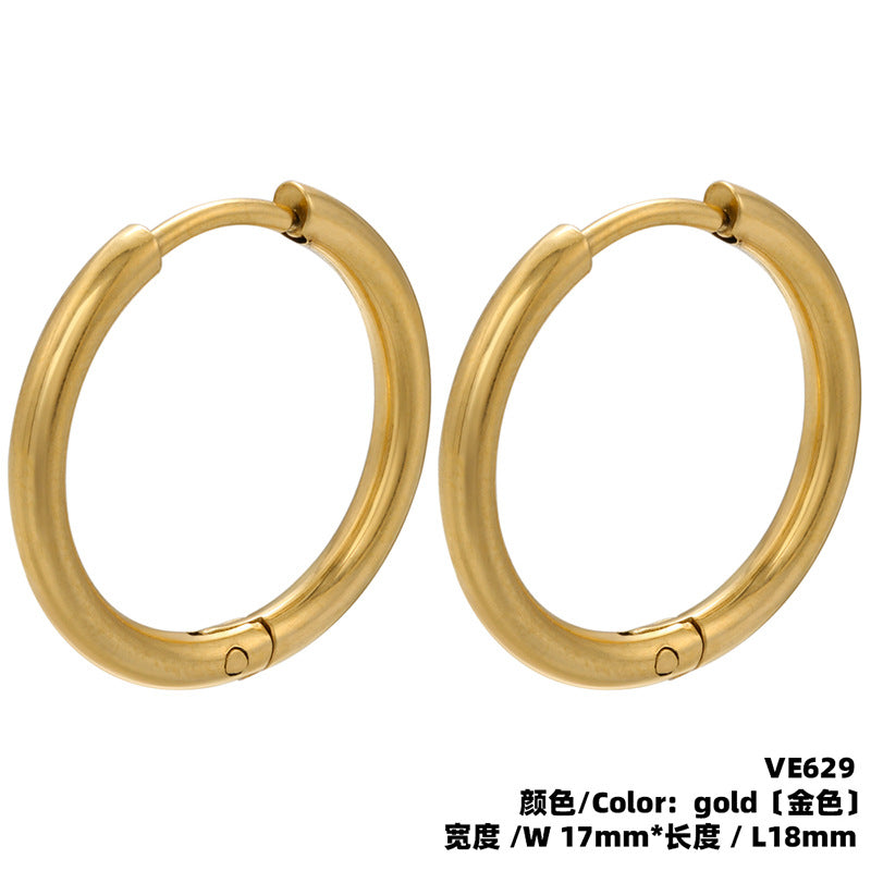 Fashion Solid Color Stainless Steel Hoop Earrings with Bead Accent