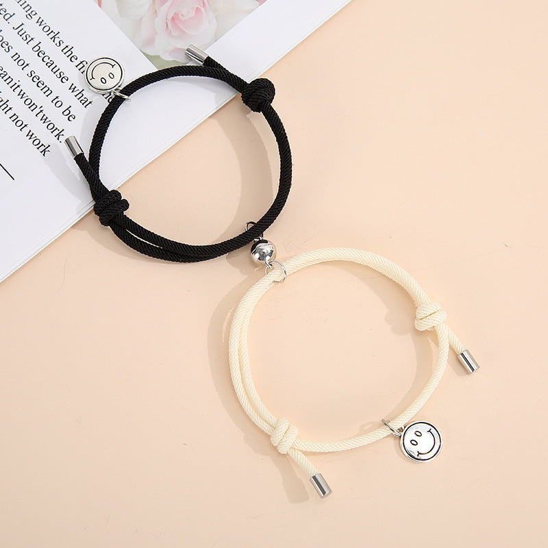 Magnetic Smiley Face Couple Bracelet Set - Handmade Woven Jewelry