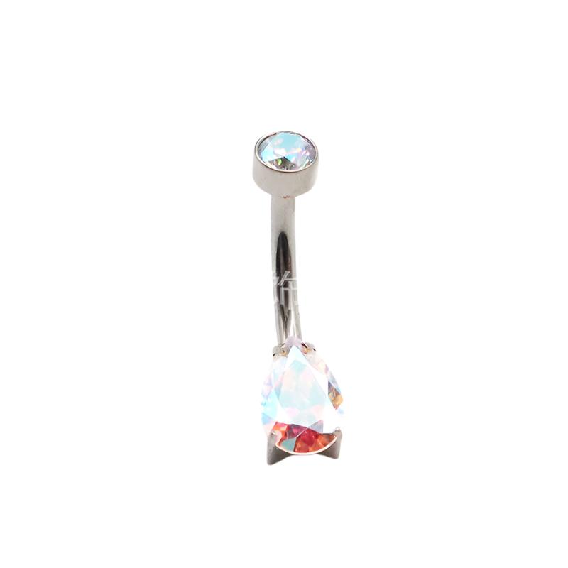 Solid Color Pure Titanium Zircon Inlay Teardrop Belly Ring