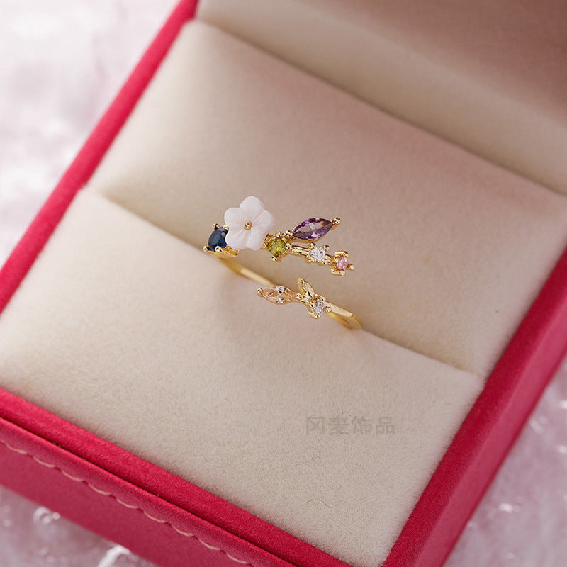 Korean Fashion Crystal Zircon Flower Adjustable Ring