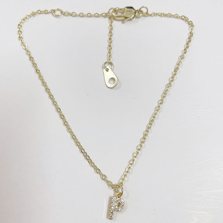 Elegant Initial Zircon Inlay 14k Gold Plated Copper Bracelets for Women