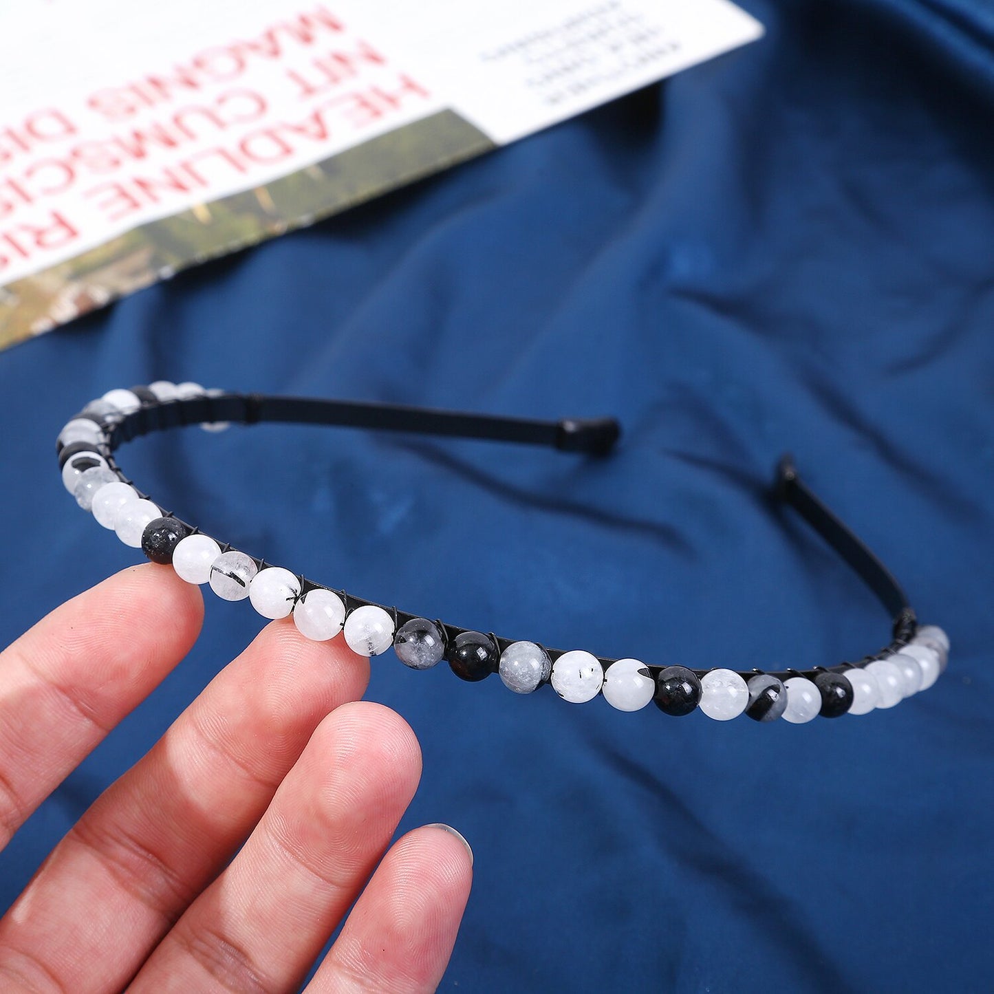 Women's Minimalist Color Block Beaded Crystal Hairband