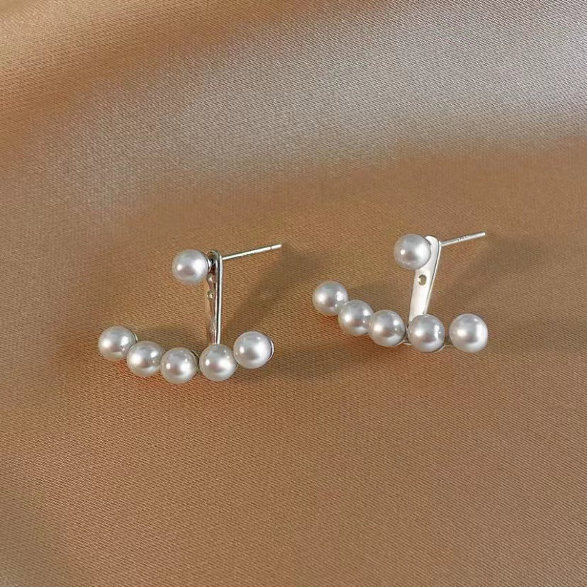 Creative Fashion French Arc Pearl Heart Drop Earrings in S925 Sterling Silver