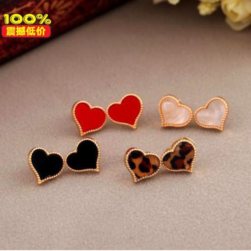 Heart Shape Enamel Pendant Necklace and Red Bow Knot Earrings Set