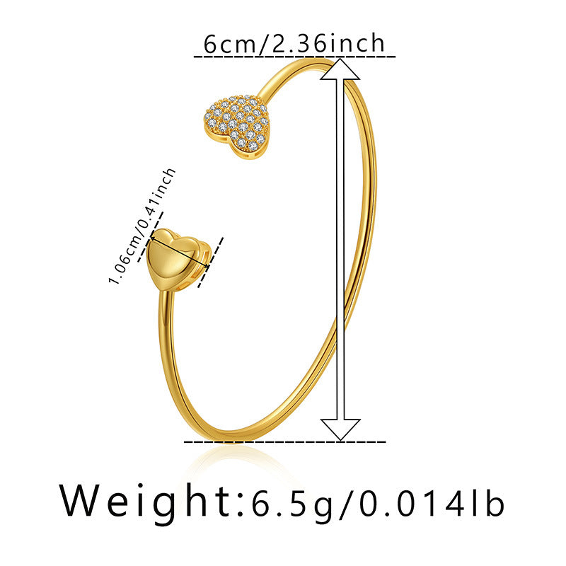 Minimalist Gold Plated Heart Design Bangle with Zirconia
