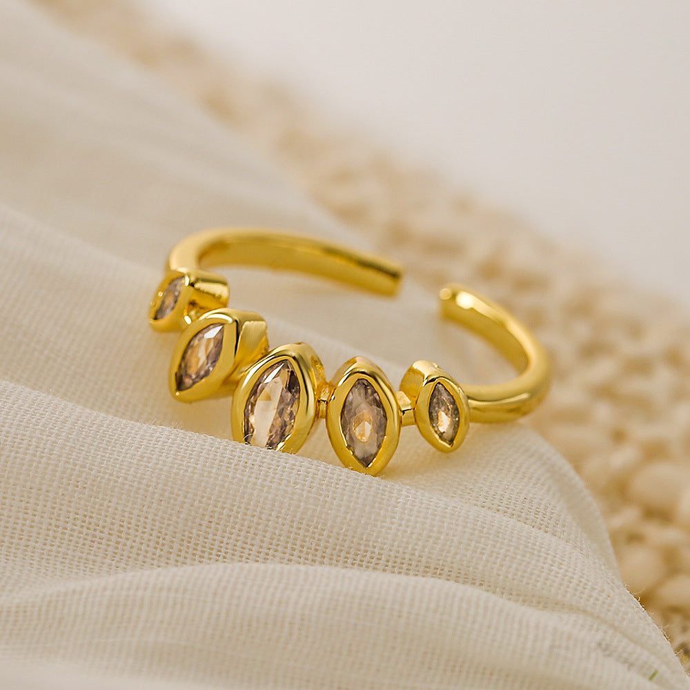 1 Piece Fashion Geometric Leaf Copper Plated Zircon Open Ring