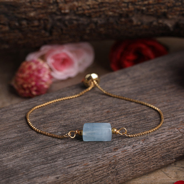 Simple Irregular Agate Prism Stone Metal Chain Adjustable Bracelet for Women