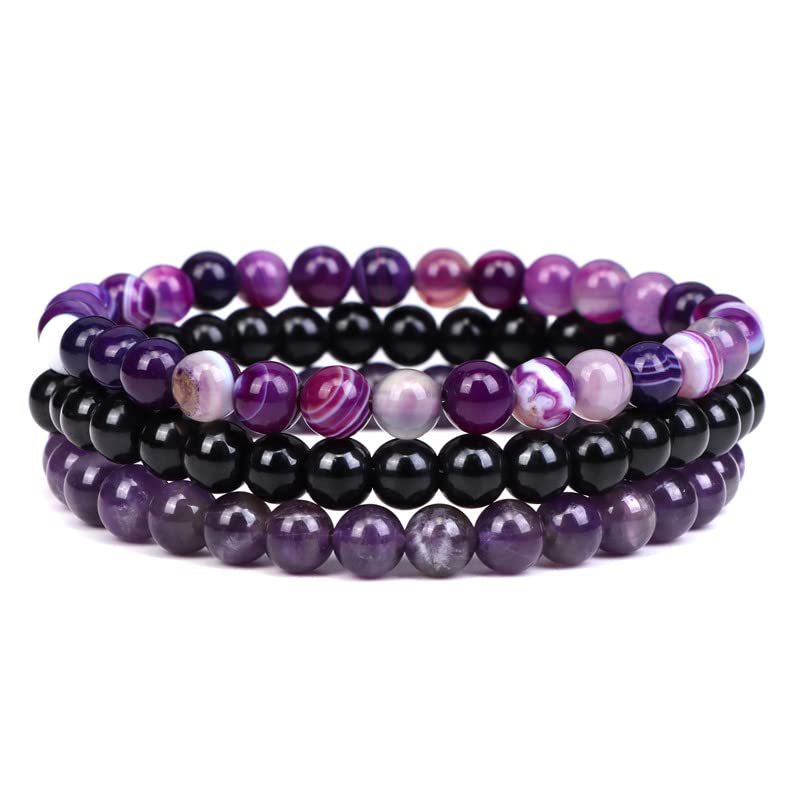 Fashion Round Natural Stone Beaded Bracelets Set of 3 for Couples Yoga Outdoor