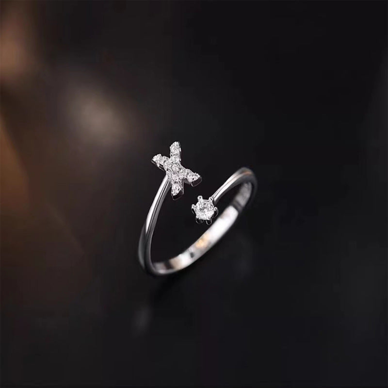 26 English Letters Zircon Sterling Silver S925 Adjustable Ring Jewelry