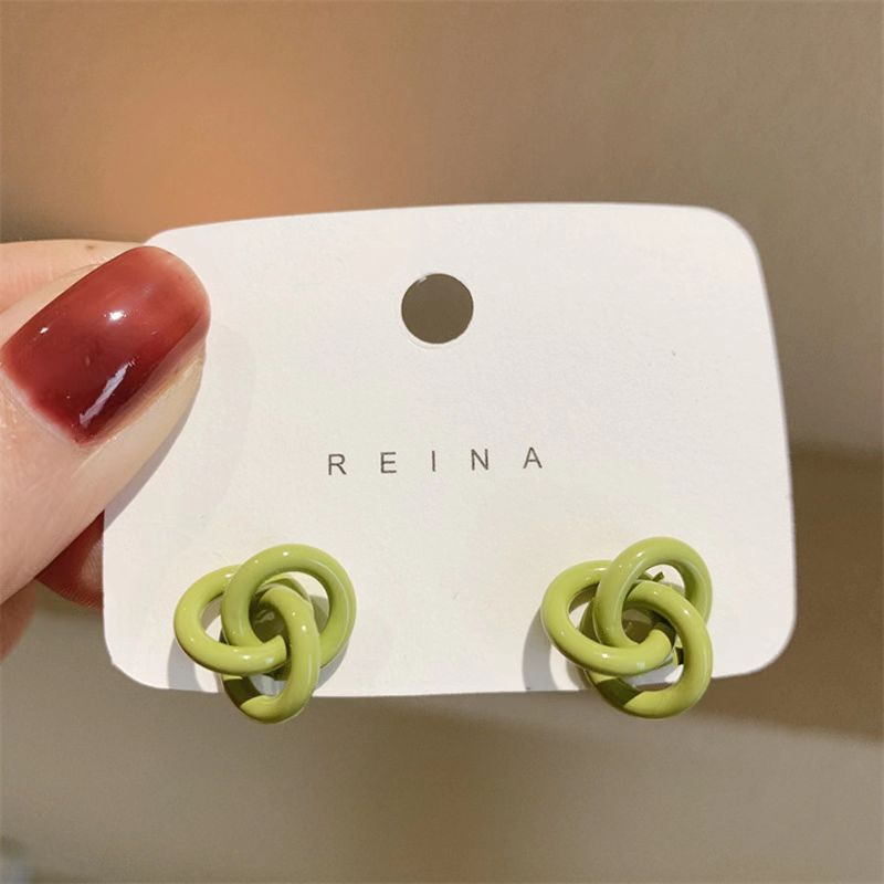 Korean Periwinkle Blue Twisted Knot 925 Silver Needle Earrings - Minimalist Design Fashion Jewelry