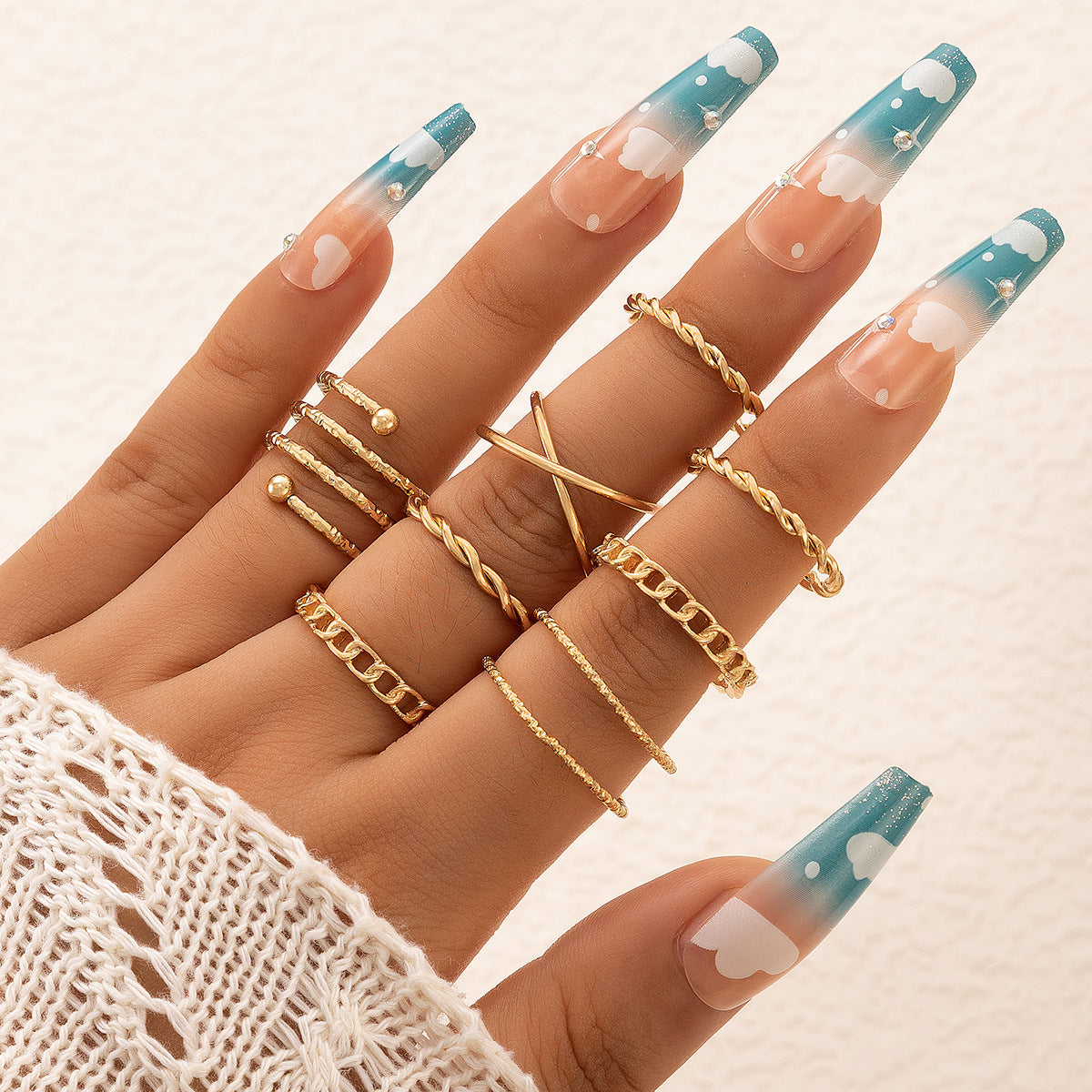 New Fashion Creative Retro Cross Pattern Knuckle Ring Set - 8 Pieces