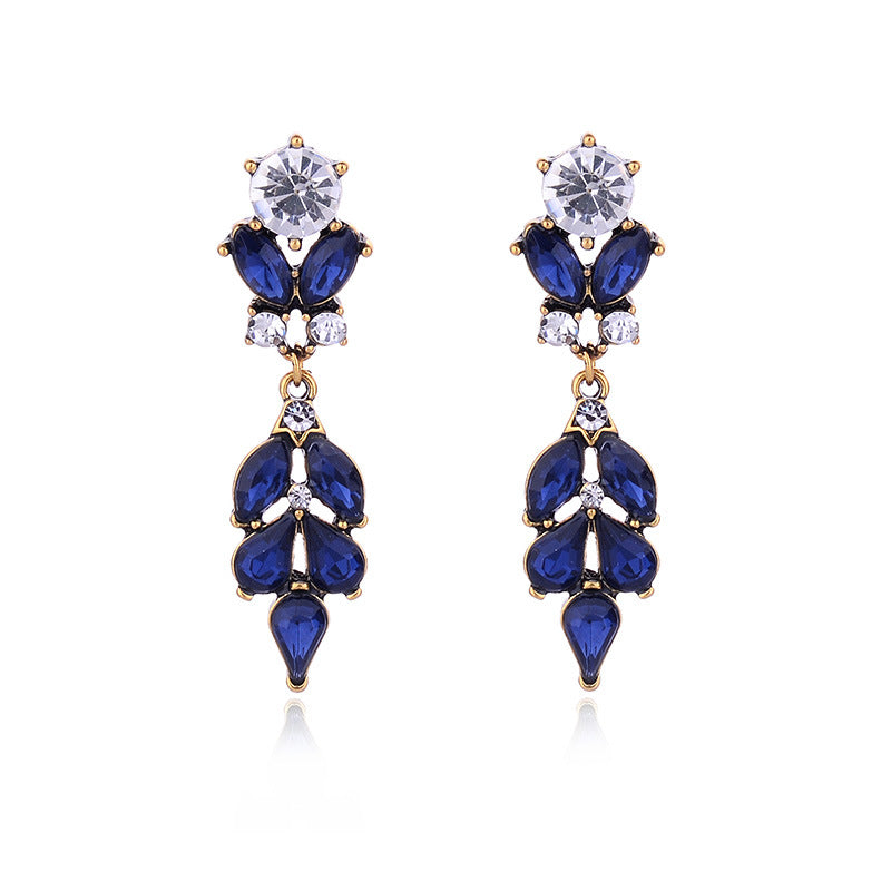 Retro Crystal Inlay Leaf Drop Earrings for Women