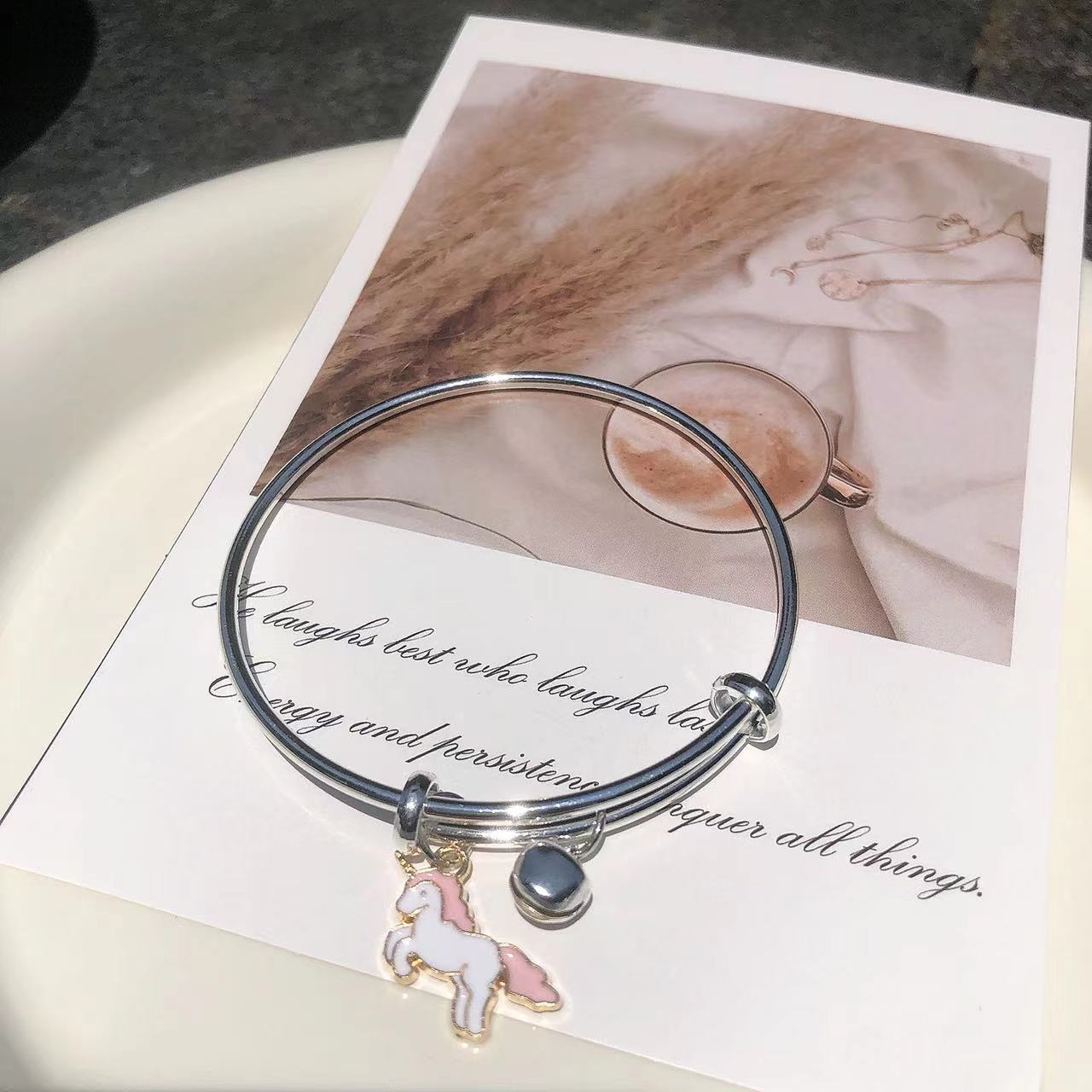 Sweet Cartoon Character Alloy Bangle Bracelet with Bell Charm