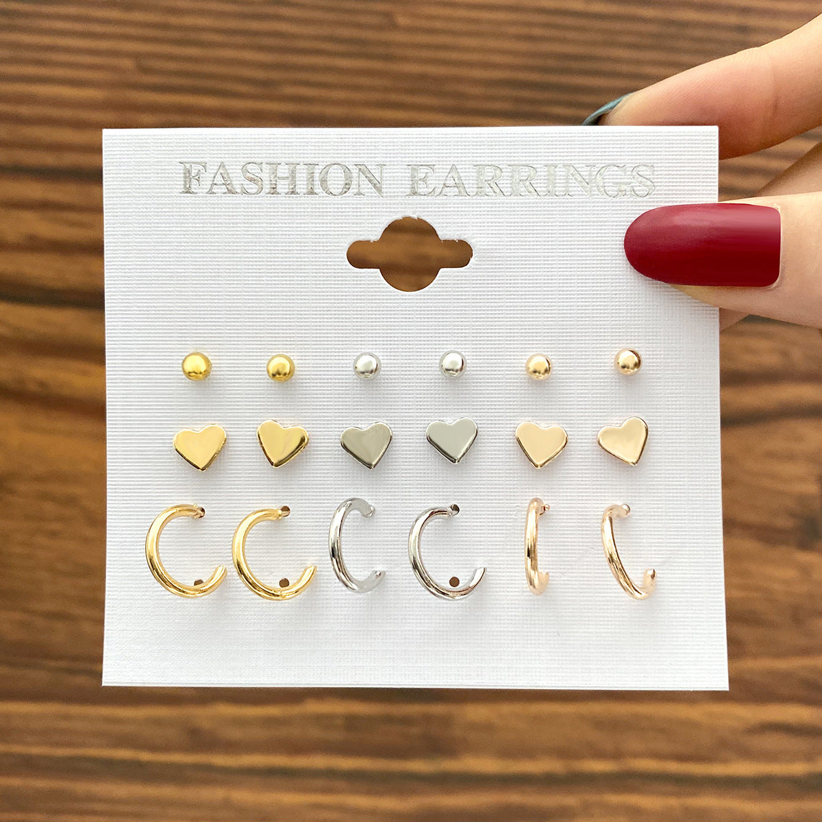 INS Style Retro Unisex Alloy Earrings Set - Heart Studs, Creative Vintage Number Hoops, Pearl C-Shaped Hoops
