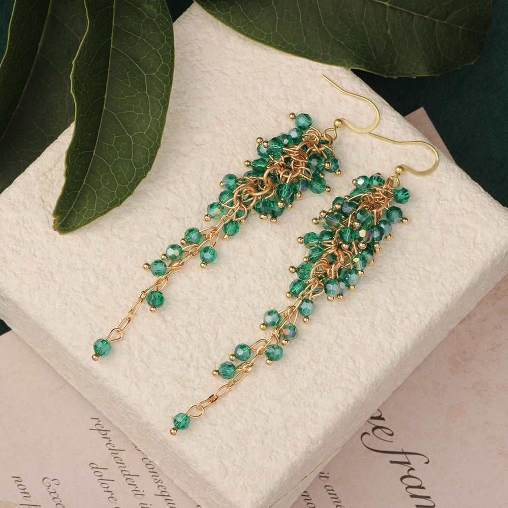 Bohemian Shell Tassel Mesh Earrings with Synthetic Gemstones