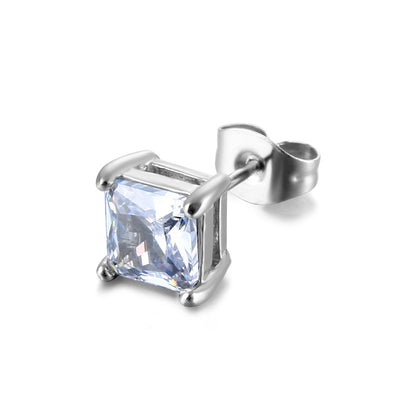 Simple Geometric Stainless Steel Zircon Stud Earrings