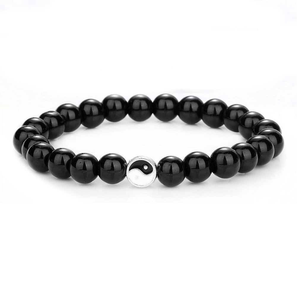 Copper Geometric Bracelet Set - Black Matte & White Turquoise Beaded Couples Bracelets