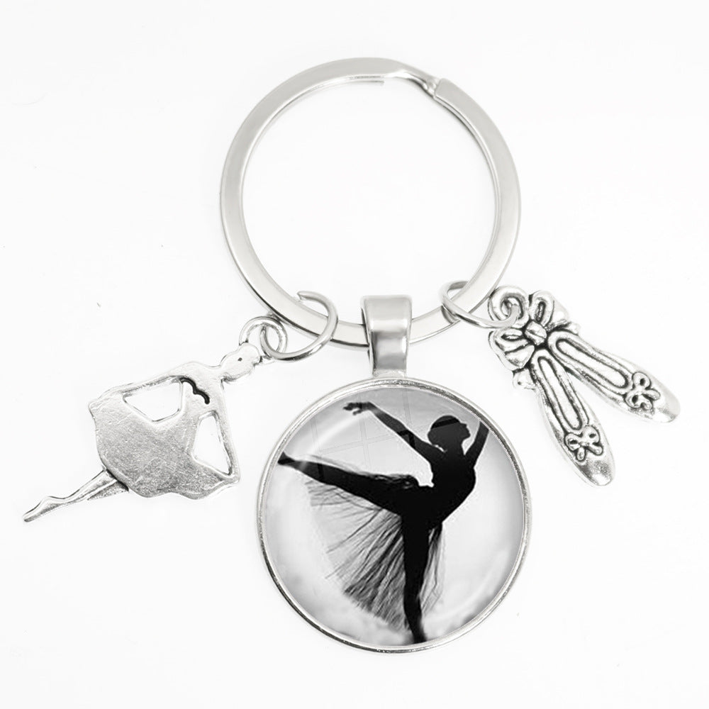 Artistic Ballet Dancer Round Alloy Metal Keychain Pendant