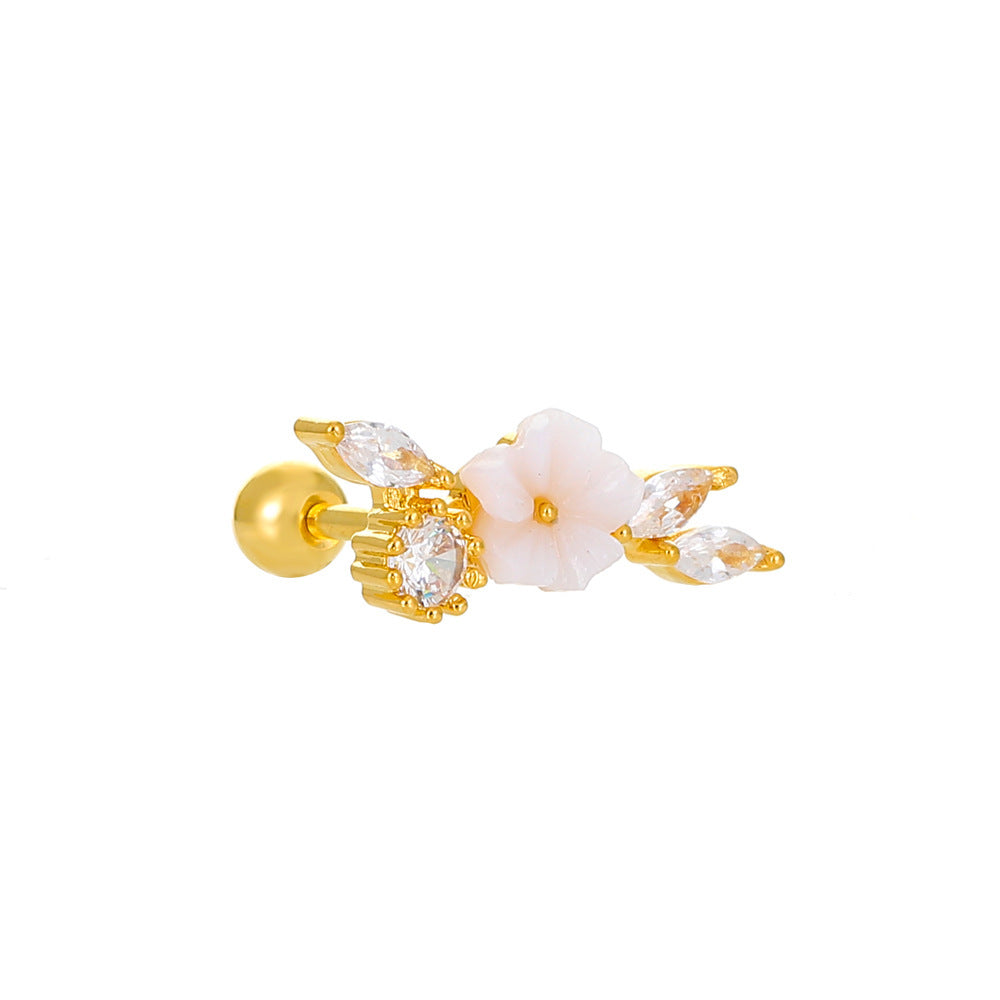 Vintage Zircon Butterfly Flower Heart Copper Screw Earrings