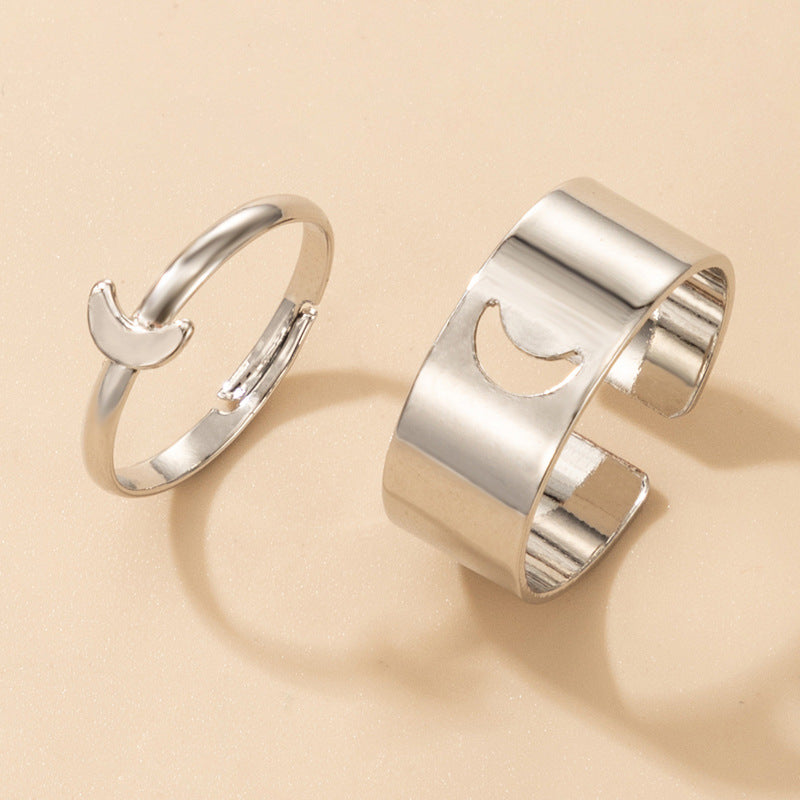 Simple Heart & Butterfly Adjustable Ring Set - Creative Hollow Punk Style Couple Rings