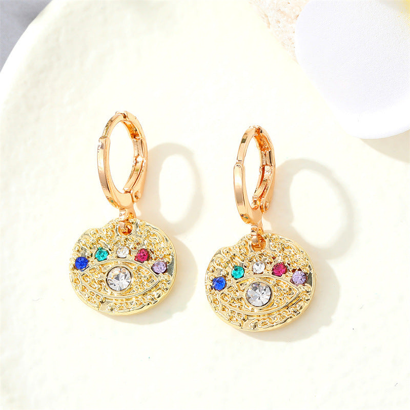 Retro Multi-color Devil's Eye Zircon Inlaid Metal Drop Earrings