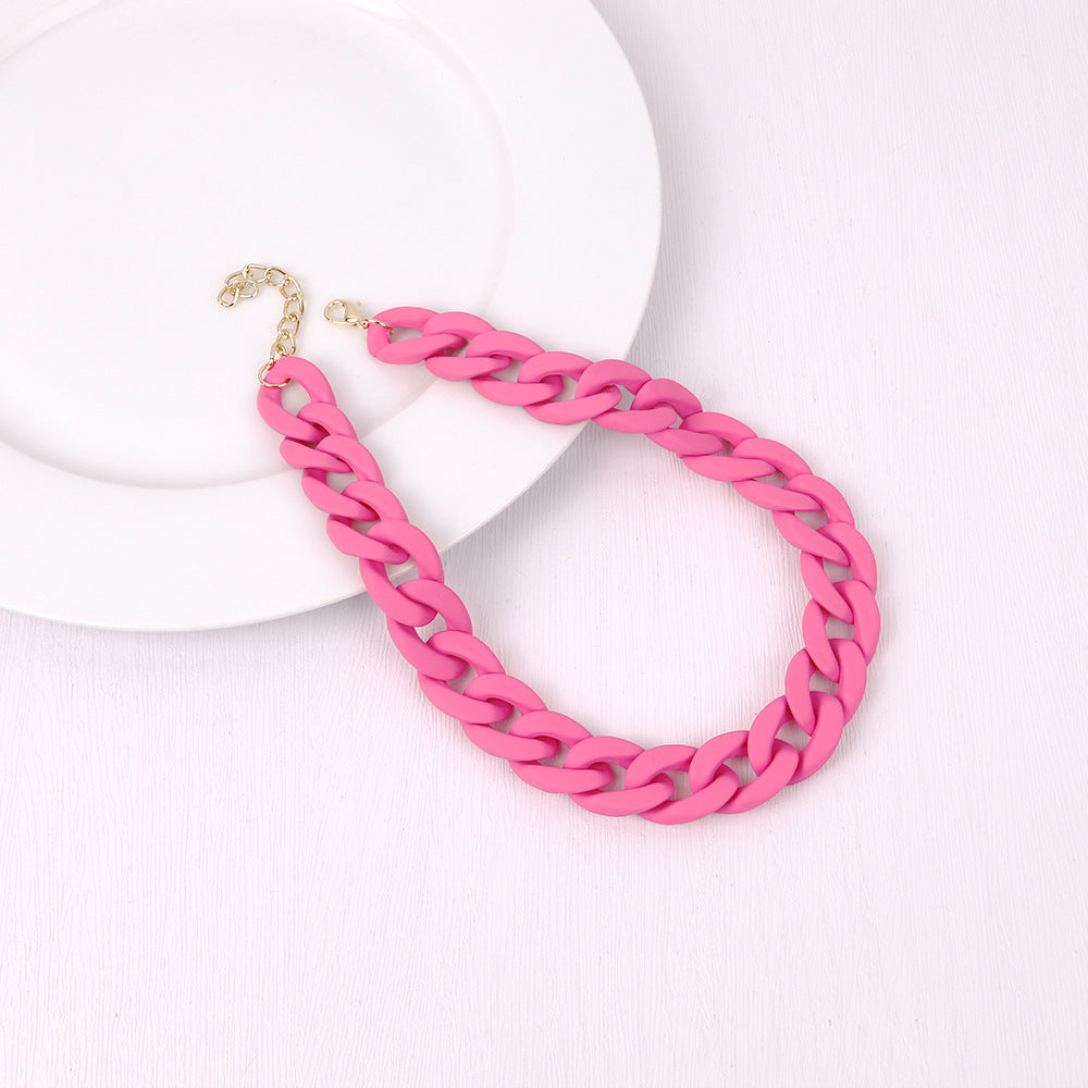 Fashion Acrylic Patchwork Rainbow Chain Necklace for Women