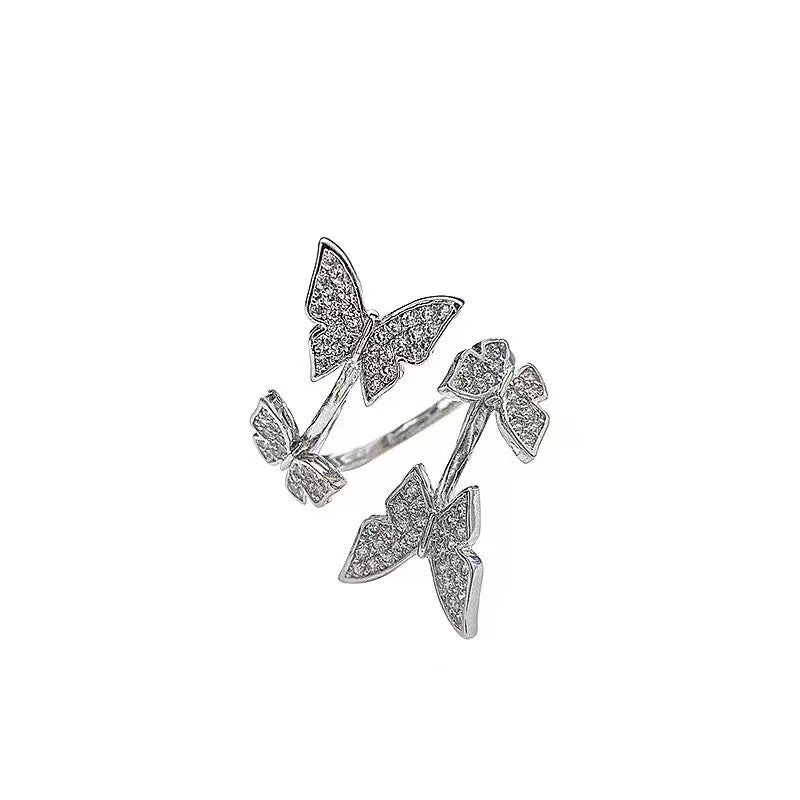 Elegant Butterfly Adjustable Open Ring with Micro Pave Copper Design