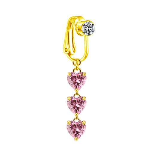 Heart Shape Butterfly Planet Fake Belly Ring - 316 Stainless Steel with Rhinestones